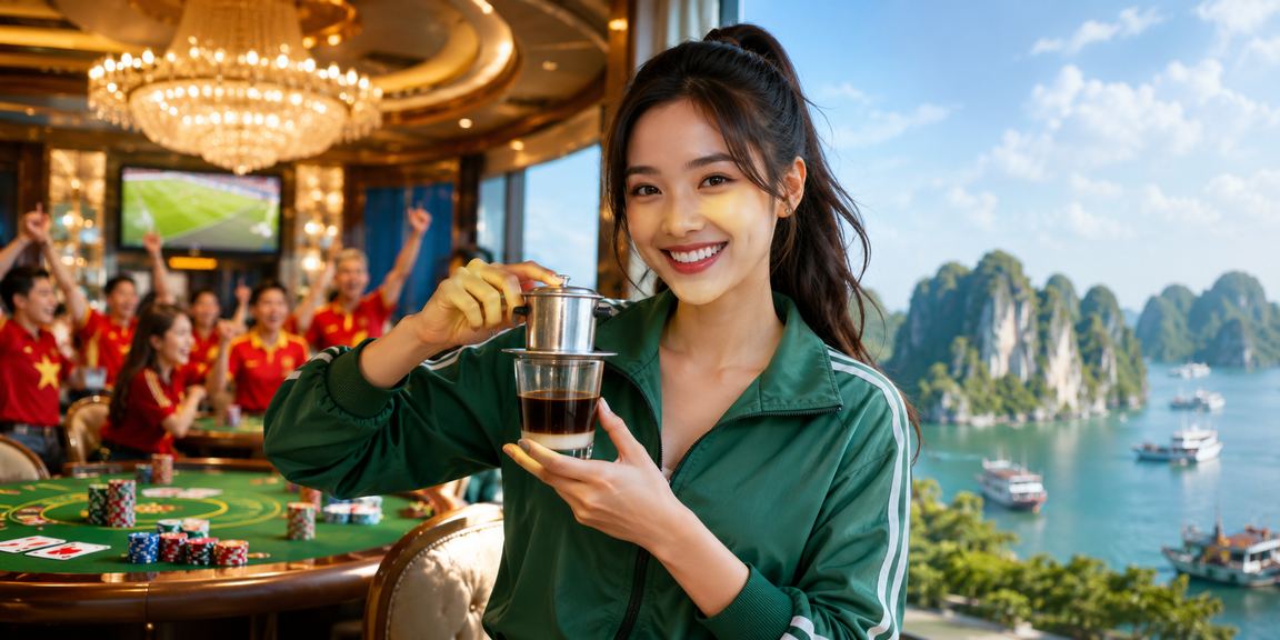 Người dùng tại Hạ Long theo dõi kèo và game bài trực tuyến trong không gian quán cà phê